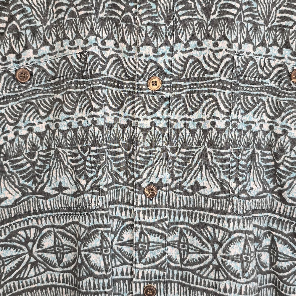 Patagonia Back Step Shirt Mens XXL Black Blue Hemp Organic Cotton Aloha Camp - Picture 6 of 10